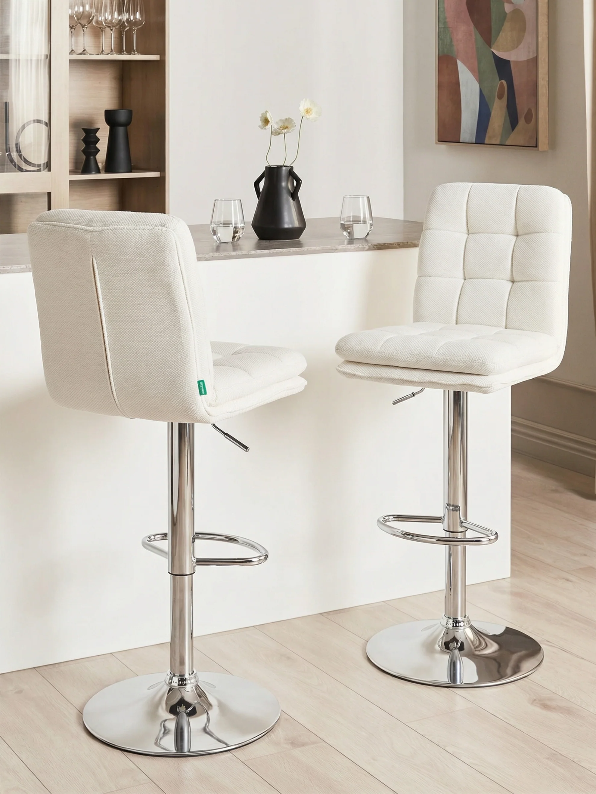 B-Ware Barhocker Juno, Creme, Chromgestell höhenverstellbar, drehbar - Image 2